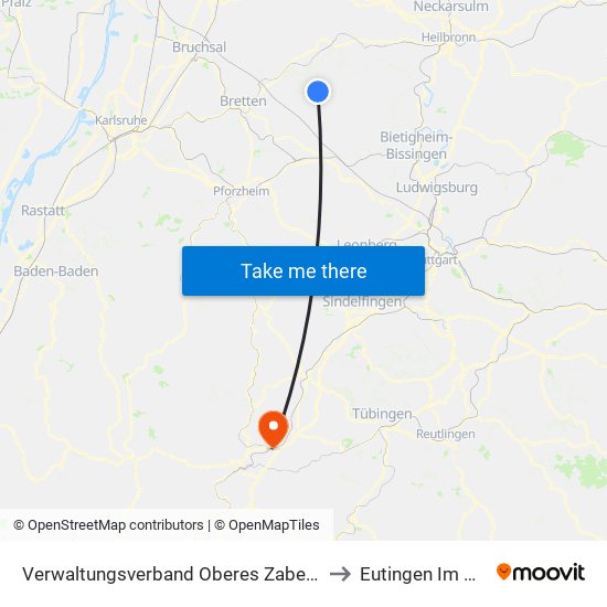 Verwaltungsverband Oberes Zabergäu to Eutingen Im Gäu map