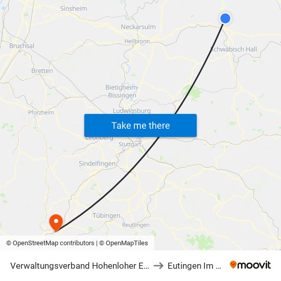 Verwaltungsverband Hohenloher Ebene to Eutingen Im Gäu map