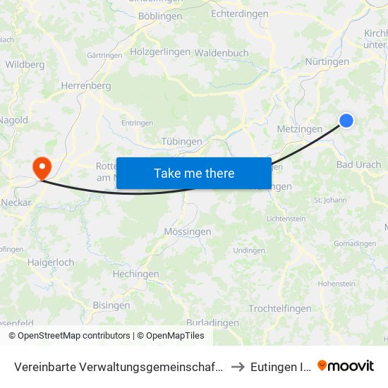 Vereinbarte Verwaltungsgemeinschaft Der Stadt Neuffen to Eutingen Im Gäu map