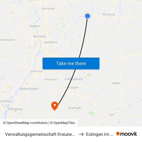 Verwaltungsgemeinschaft Kreuzwertheim to Eutingen Im Gäu map