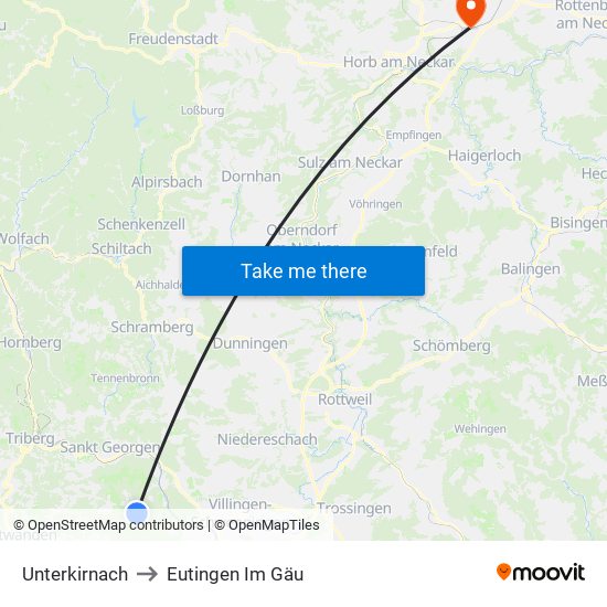 Unterkirnach to Eutingen Im Gäu map