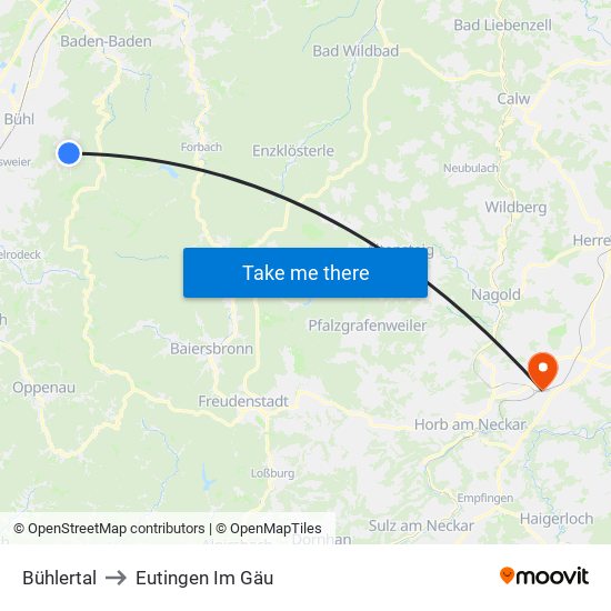 Bühlertal to Eutingen Im Gäu map