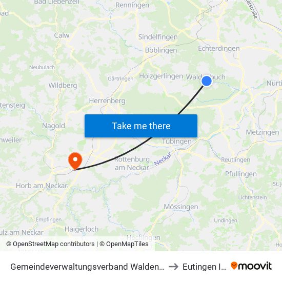 Gemeindeverwaltungsverband Waldenbuch/Steinenbronn to Eutingen Im Gäu map