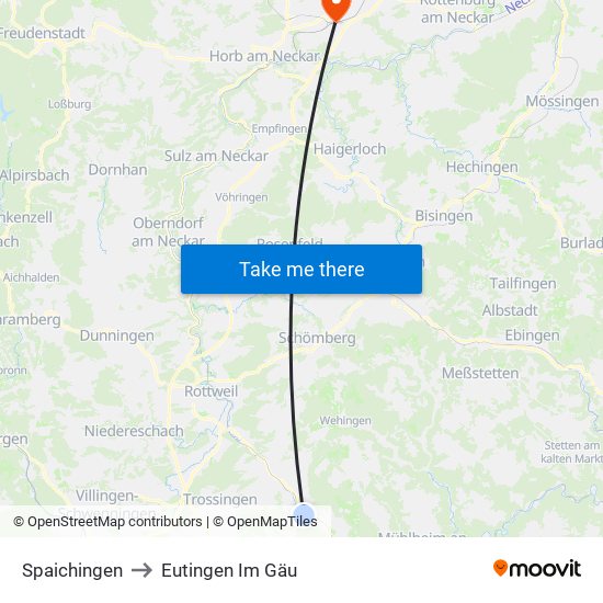 Spaichingen to Eutingen Im Gäu map