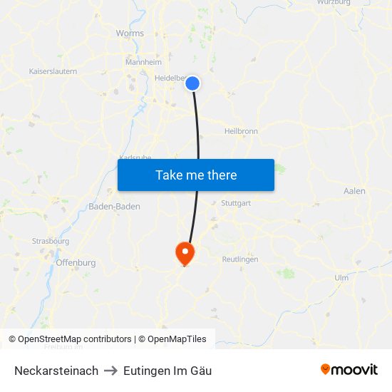 Neckarsteinach to Eutingen Im Gäu map