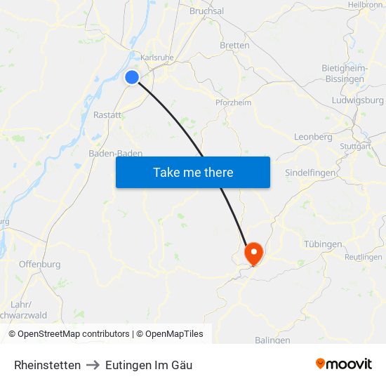 Rheinstetten to Eutingen Im Gäu map