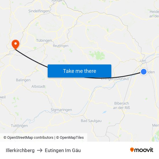 Illerkirchberg to Eutingen Im Gäu map