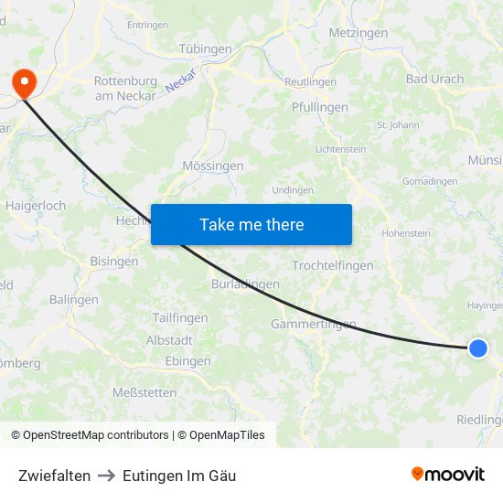 Zwiefalten to Eutingen Im Gäu map