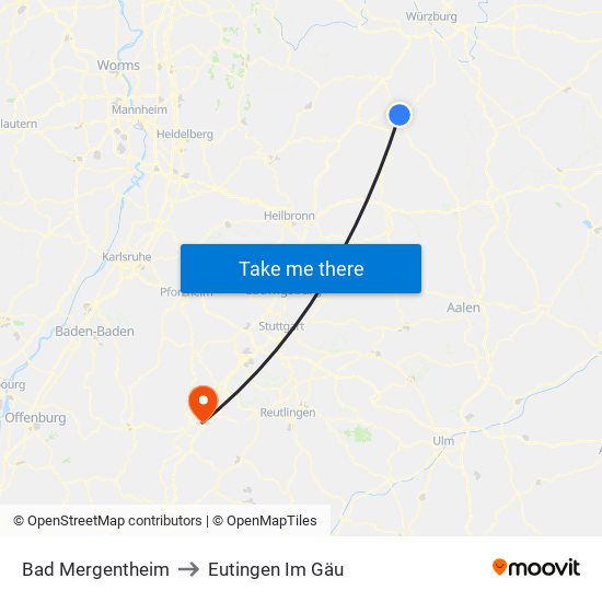 Bad Mergentheim to Eutingen Im Gäu map