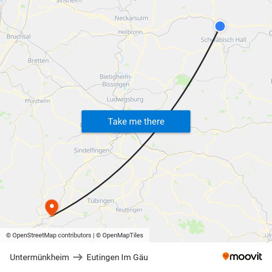 Untermünkheim to Eutingen Im Gäu map