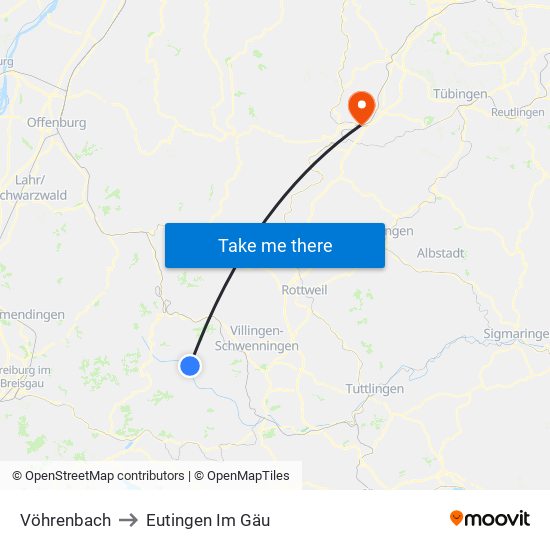 Vöhrenbach to Eutingen Im Gäu map