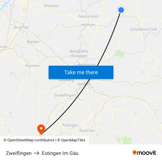 Zweiflingen to Eutingen Im Gäu map