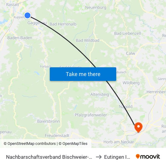 Nachbarschaftsverband Bischweier-Kuppenheim to Eutingen Im Gäu map