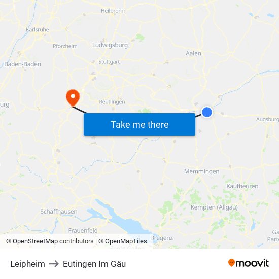 Leipheim to Eutingen Im Gäu map