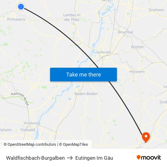 Waldfischbach-Burgalben to Eutingen Im Gäu map
