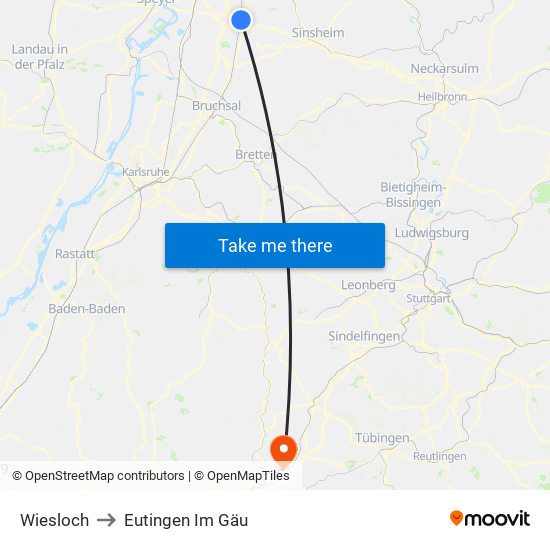 Wiesloch to Eutingen Im Gäu map