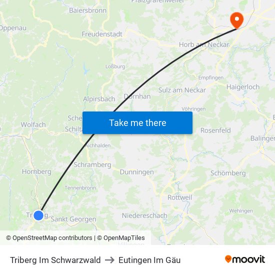 Triberg Im Schwarzwald to Eutingen Im Gäu map