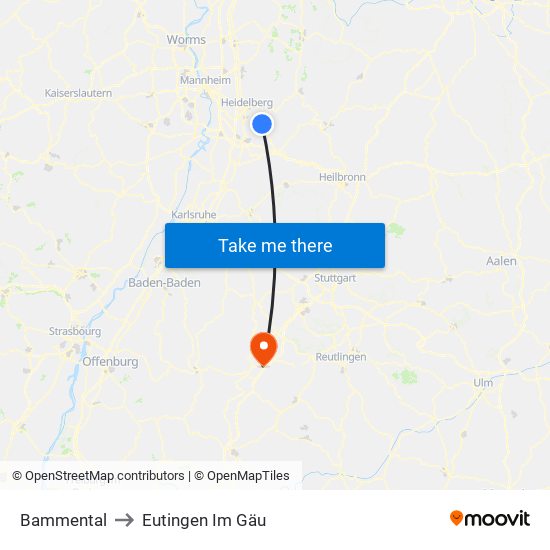 Bammental to Eutingen Im Gäu map