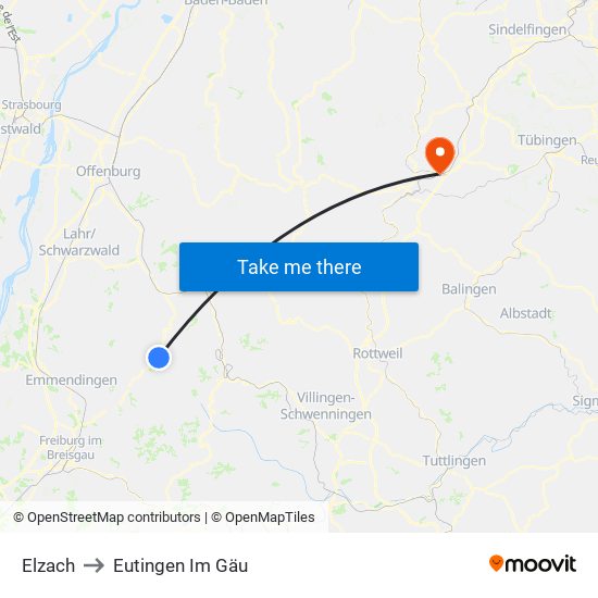 Elzach to Eutingen Im Gäu map