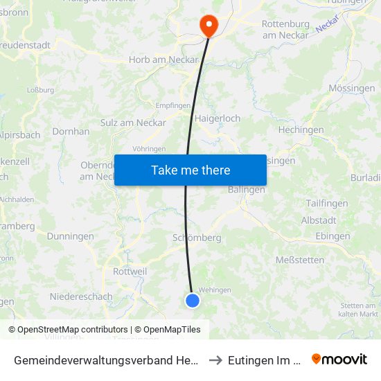 Gemeindeverwaltungsverband Heuberg to Eutingen Im Gäu map