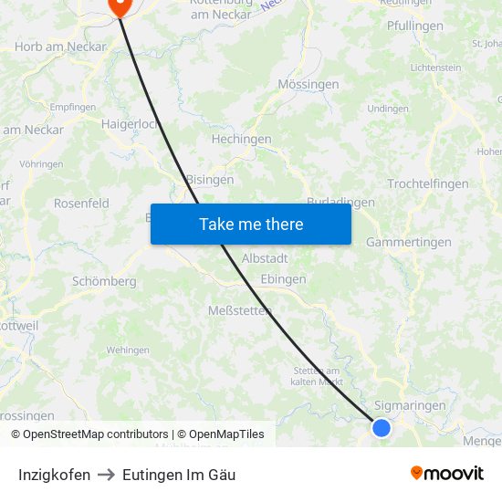 Inzigkofen to Eutingen Im Gäu map