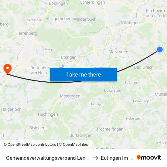 Gemeindeverwaltungsverband Lenningen to Eutingen Im Gäu map