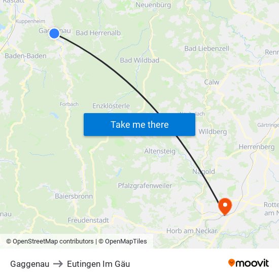 Gaggenau to Eutingen Im Gäu map