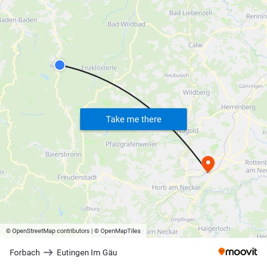 Forbach to Eutingen Im Gäu map