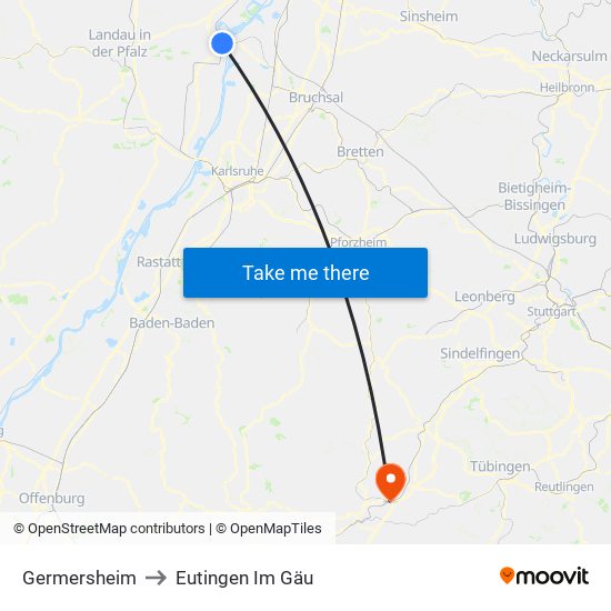 Germersheim to Eutingen Im Gäu map