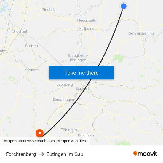 Forchtenberg to Eutingen Im Gäu map