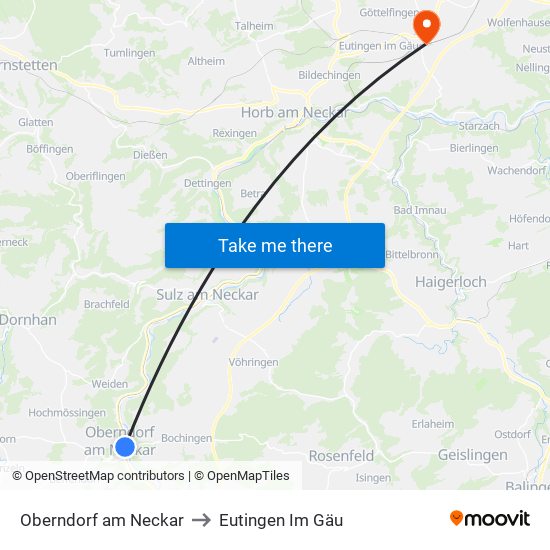 Oberndorf am Neckar to Eutingen Im Gäu map