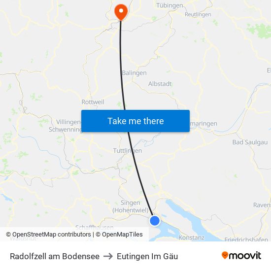 Radolfzell am Bodensee to Eutingen Im Gäu map