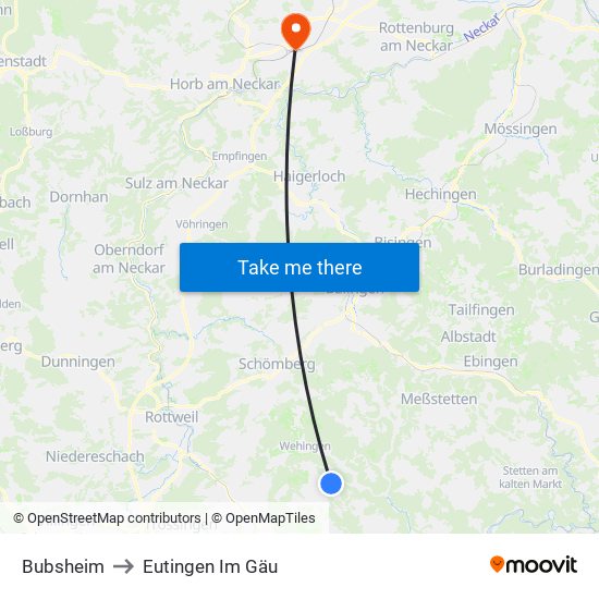 Bubsheim to Eutingen Im Gäu map