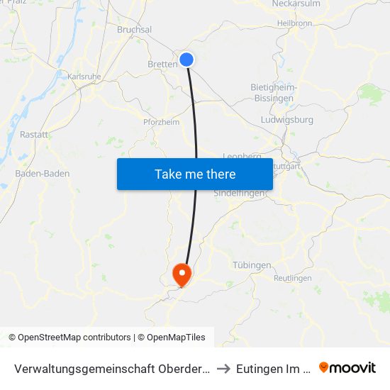 Verwaltungsgemeinschaft Oberderdingen to Eutingen Im Gäu map