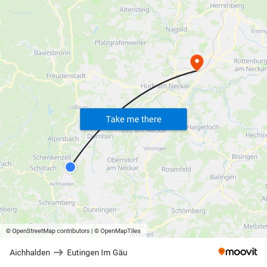 Aichhalden to Eutingen Im Gäu map