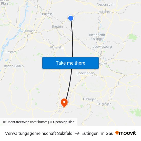 Verwaltungsgemeinschaft Sulzfeld to Eutingen Im Gäu map