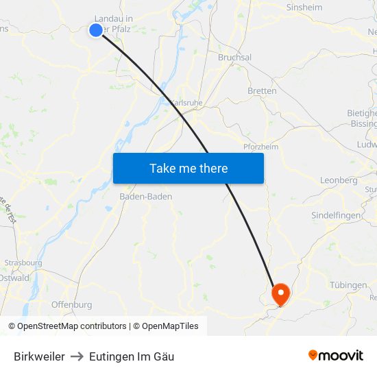 Birkweiler to Eutingen Im Gäu map