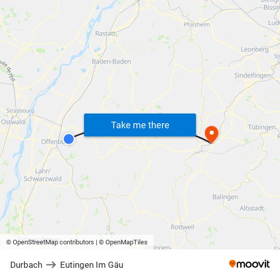 Durbach to Eutingen Im Gäu map