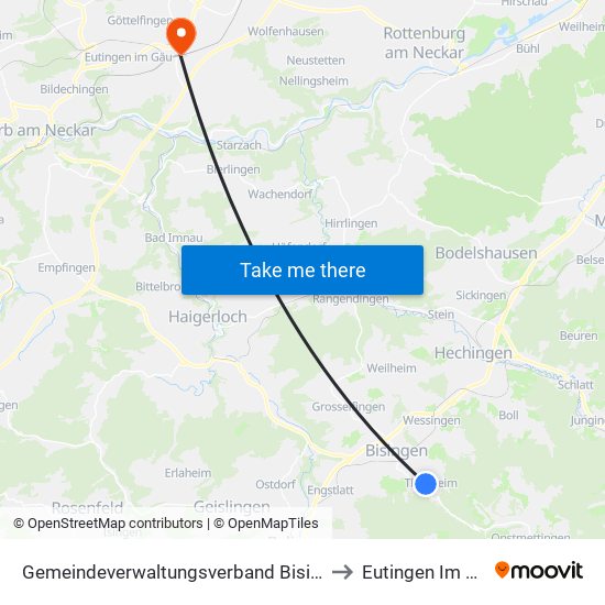 Gemeindeverwaltungsverband Bisingen to Eutingen Im Gäu map