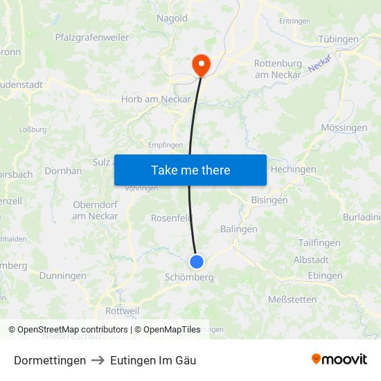 Dormettingen to Eutingen Im Gäu map