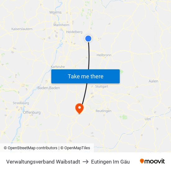 Verwaltungsverband Waibstadt to Eutingen Im Gäu map