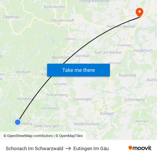 Schonach Im Schwarzwald to Eutingen Im Gäu map