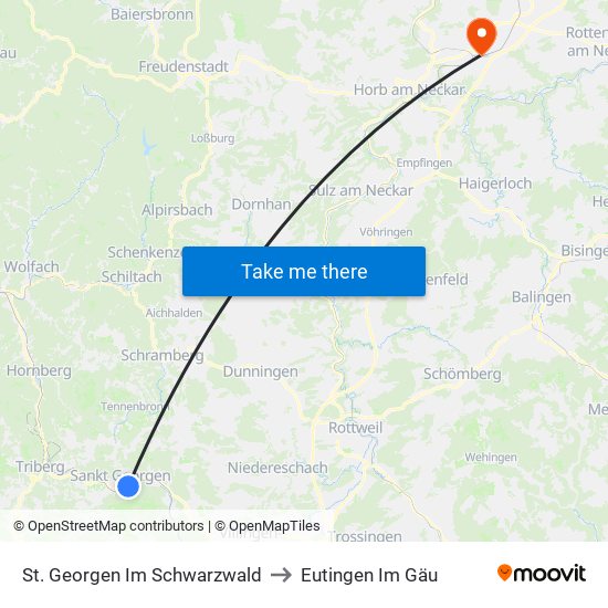 St. Georgen Im Schwarzwald to Eutingen Im Gäu map