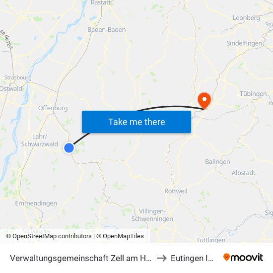 Verwaltungsgemeinschaft Zell am Harmersbach to Eutingen Im Gäu map