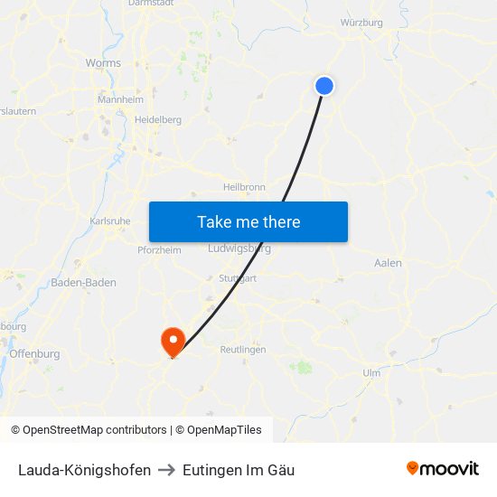 Lauda-Königshofen to Eutingen Im Gäu map