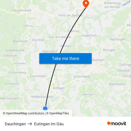 Dauchingen to Eutingen Im Gäu map