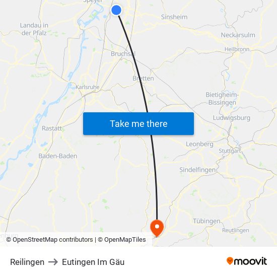 Reilingen to Eutingen Im Gäu map