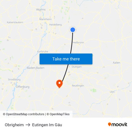 Obrigheim to Eutingen Im Gäu map
