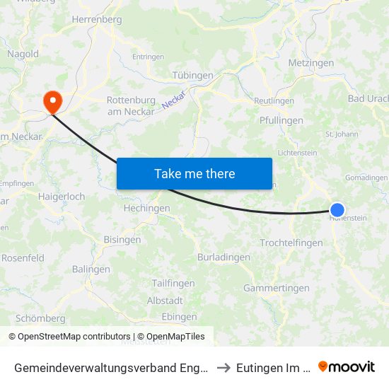 Gemeindeverwaltungsverband Engstingen to Eutingen Im Gäu map