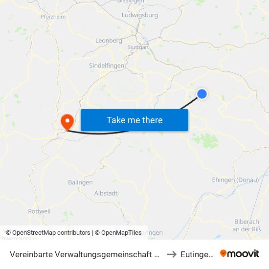 Vereinbarte Verwaltungsgemeinschaft Der Stadt Weilheim An Der Teck to Eutingen Im Gäu map